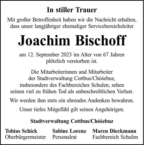 Nachruf Joachim Bischoff