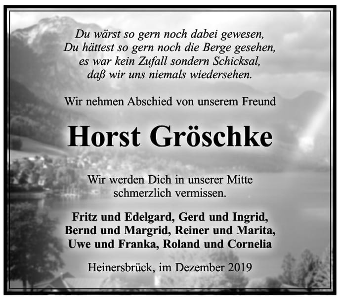 Traueranzeige Horst Gröschke