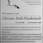 Traueranzeige Christa Stab-Paukstadt