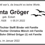 Traueranzeige Senta Gröger, geb. Eckert