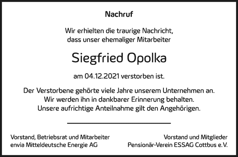 Nachruf Siegfried Opolka