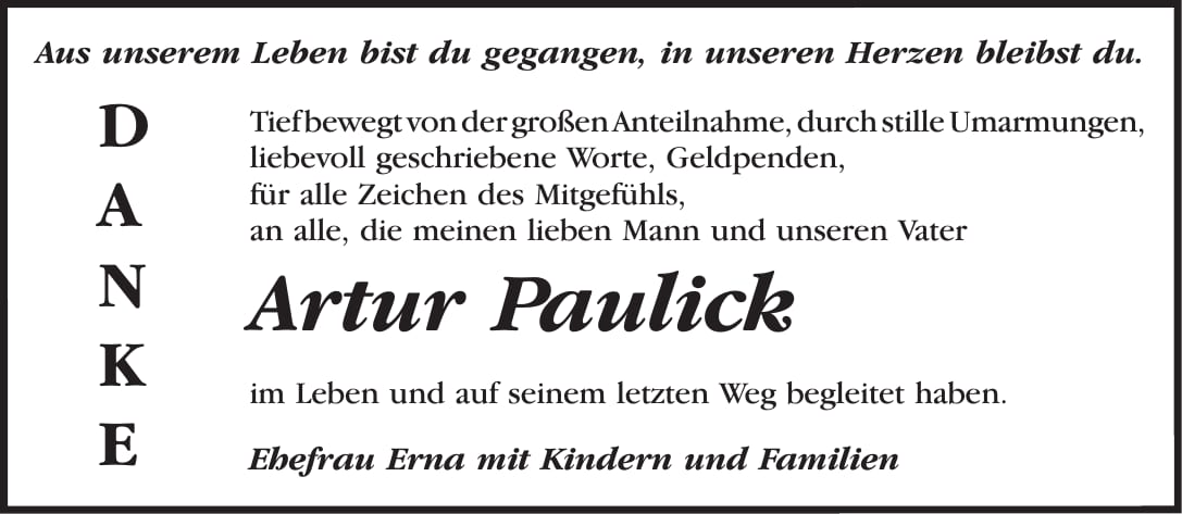 Danksagung Artur Paulick