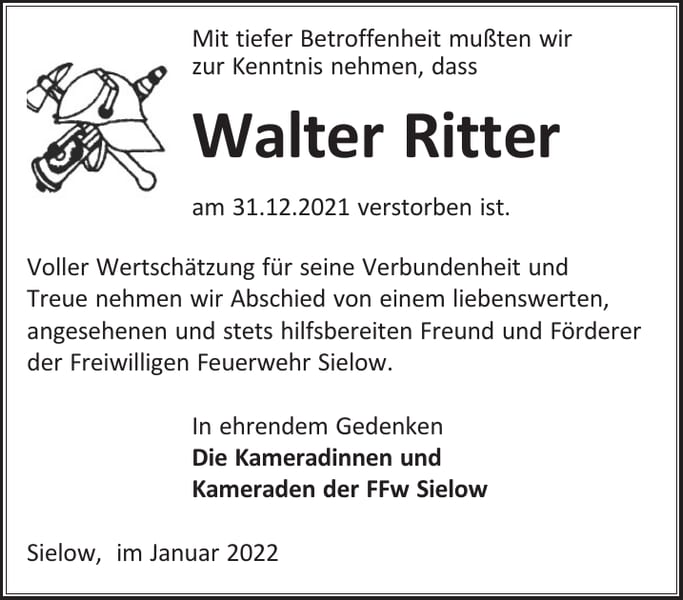 Nachruf Walter Ritter