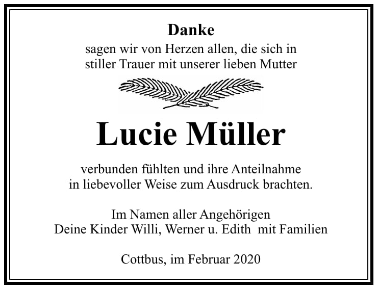 Traueranzeige Lucie Müller