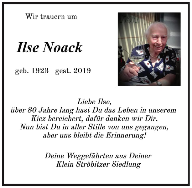 Traueranzeige Ilse Noack