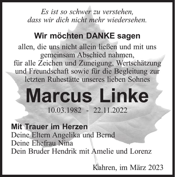 Danksagung Marcus Linke