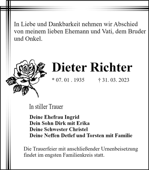 Traueranzeige Dieter Richter
