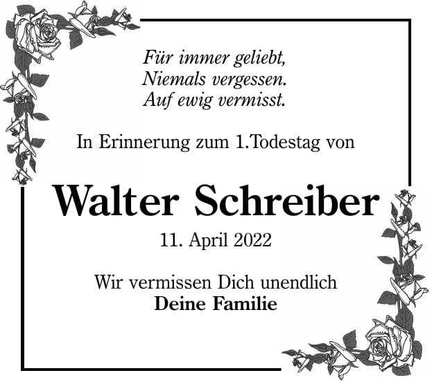 Jahresgedenken Walter Schreiber
