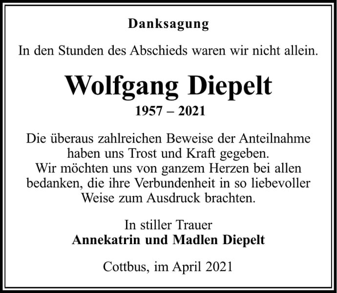 Danksagung Wolfgang Diepelt