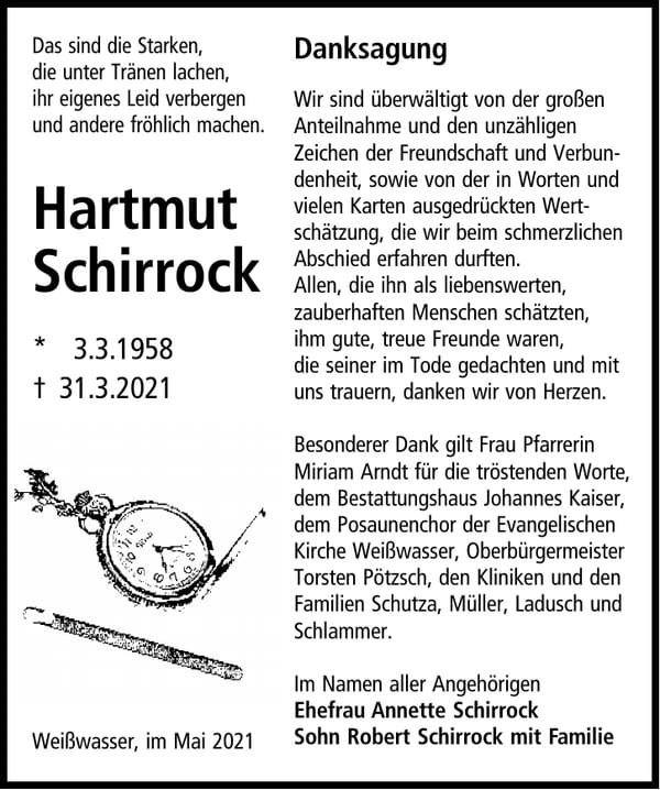 Danksagung Hartmut Schirrock
