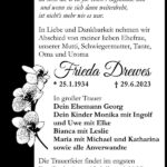 Traueranzeige Frieda Drewes