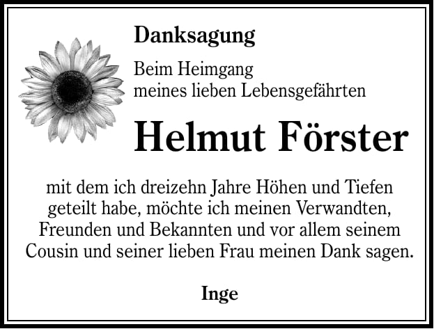 Danksagung Helmut Förster