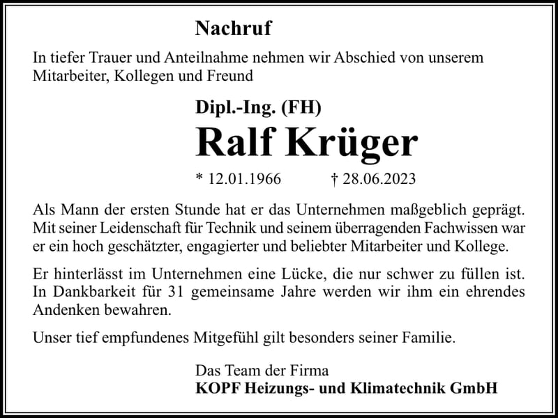 Nachruf Ralf Krüger