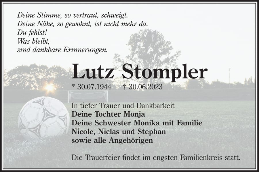 Traueranzeige Lutz Stompler
