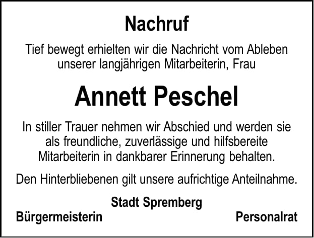 Nachruf Annett Peschel