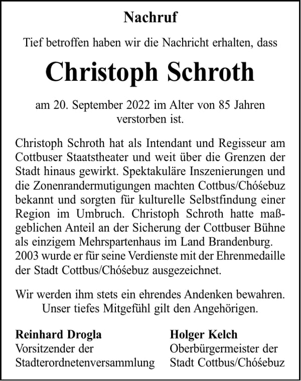 Nachruf Christoph Schroth