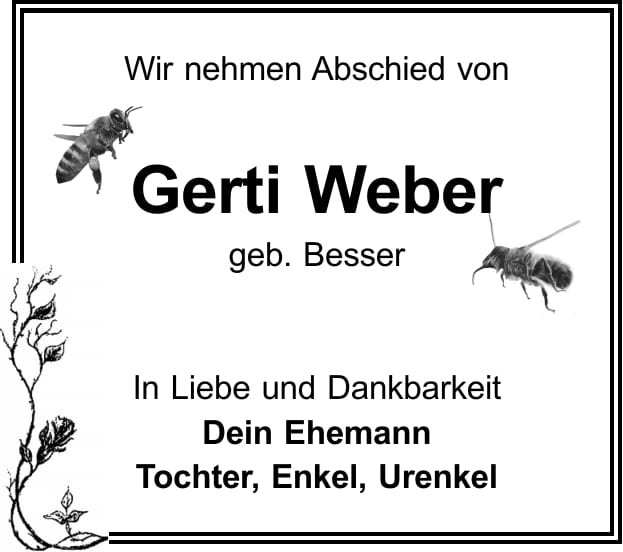 Traueranzeige Gerti Weber, geb. Besser