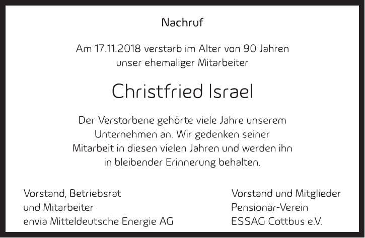 Nachruf Christfried Israel