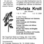 Traueranzeige Christa Kroll, geb. Altmann