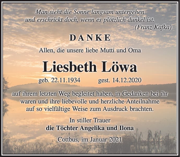 Danksagung Liesbeth Löwa