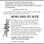 Traueranzeige Irmgard Jecker