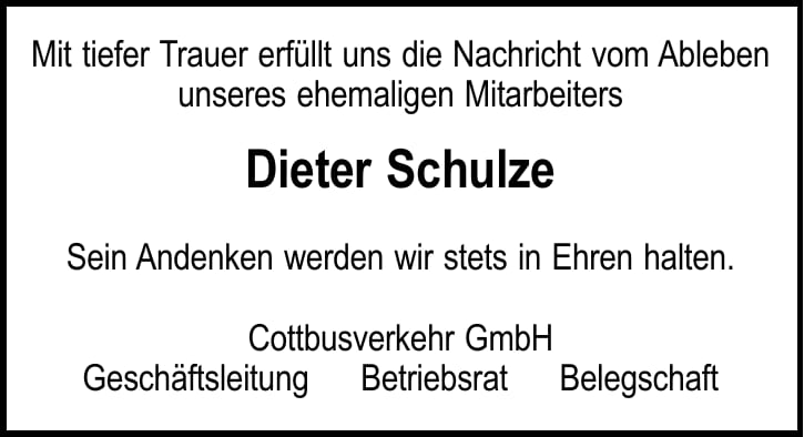 Nachruf Dieter Schulze
