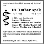 Traueranzeige Dr. Lothar Apelt