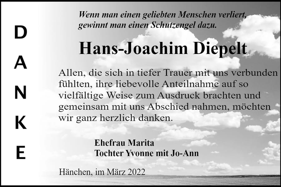 Danksagung Hans-Joachim Diepelt