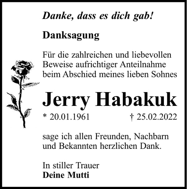 Danksagung Jerry Habakuk
