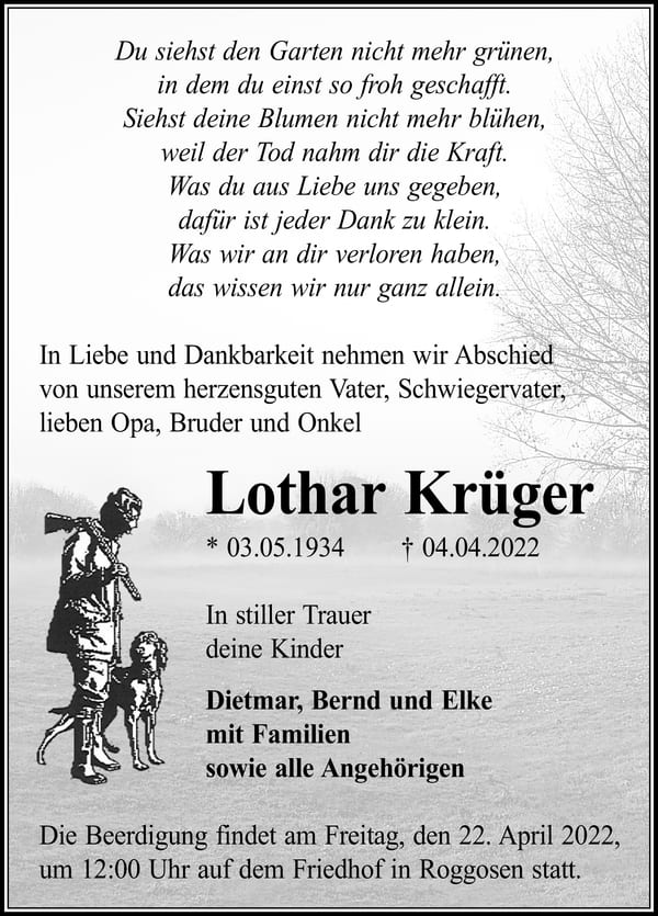 Traueranzeige Lothar Krüger