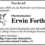 Traueranzeige Oberlöschmeister Erwin Forth