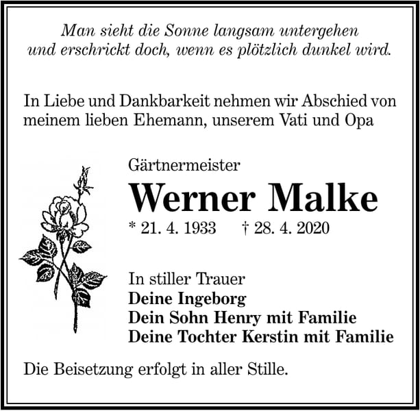 Traueranzeige Werner Malke