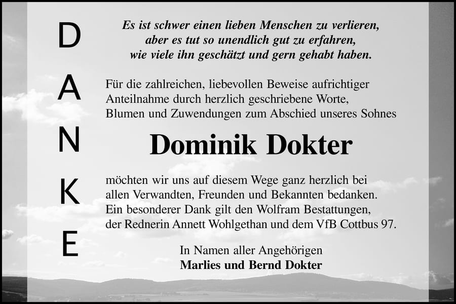 Danksagung Dominik Dokter