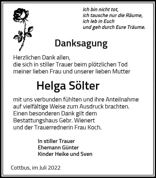 Danksagung Helga Sölter