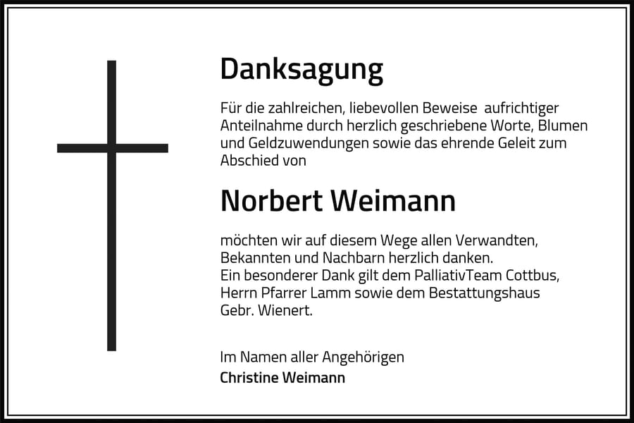 Danksagung Norbert Weimann