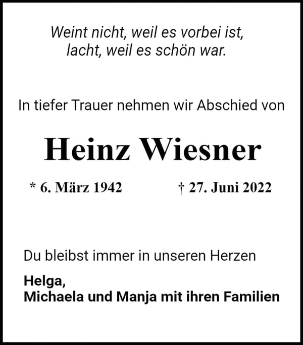 Danksagung Heinz Wiesner