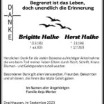 Traueranzeige Brigitte Halko und Horst Halko