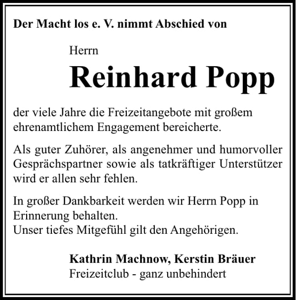 Nachruf Reinhard Popp