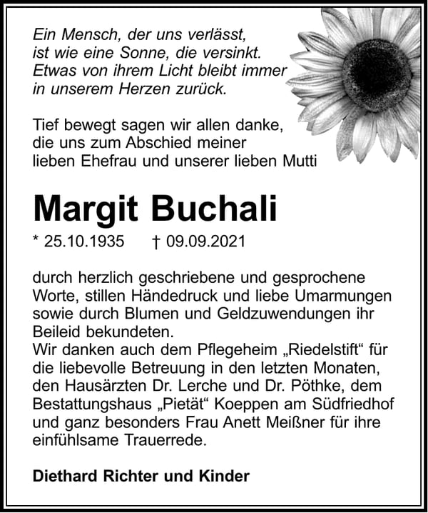 Danksagung Margit Buchali
