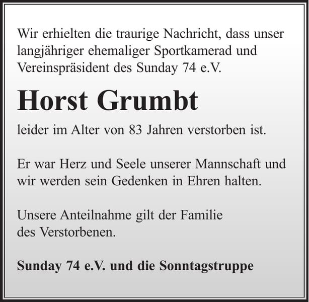Nachruf Horst Grumbt
