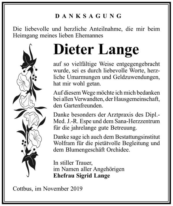Danksagung Dieter Lange