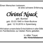 Traueranzeige Christel Noack, geb. Bumbel