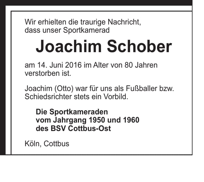 Nachruf Joachim Schober