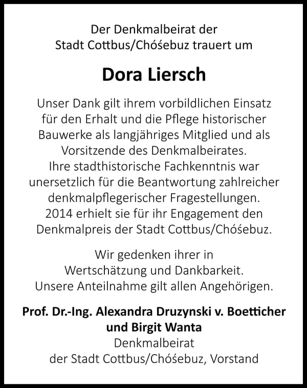 Nachruf Dora Liersch