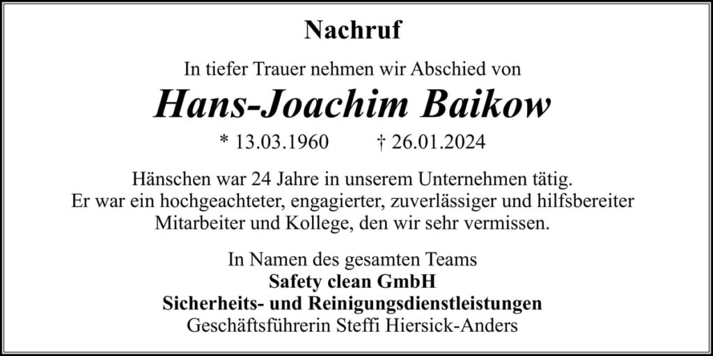 Nachruf Hans-Joachim Baikow