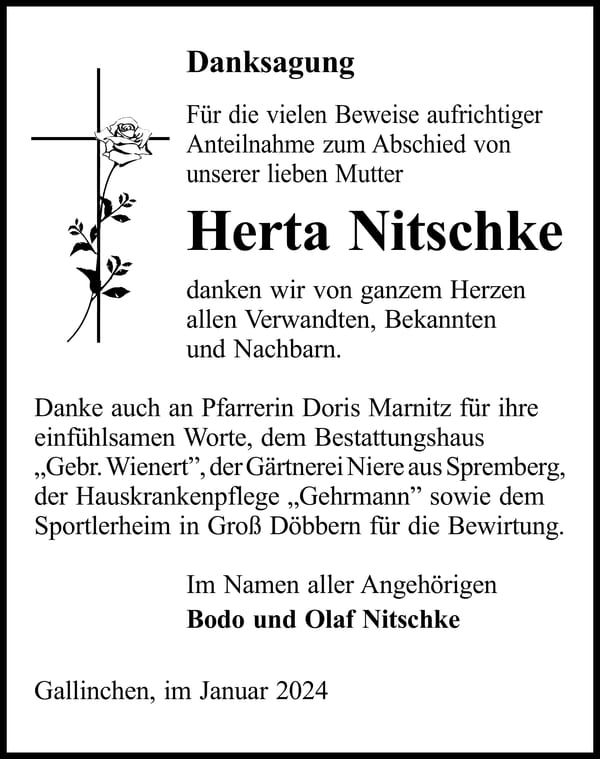 Danksagung Herta Nitschke