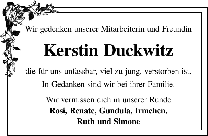 Nachruf Kerstin Duckwitz