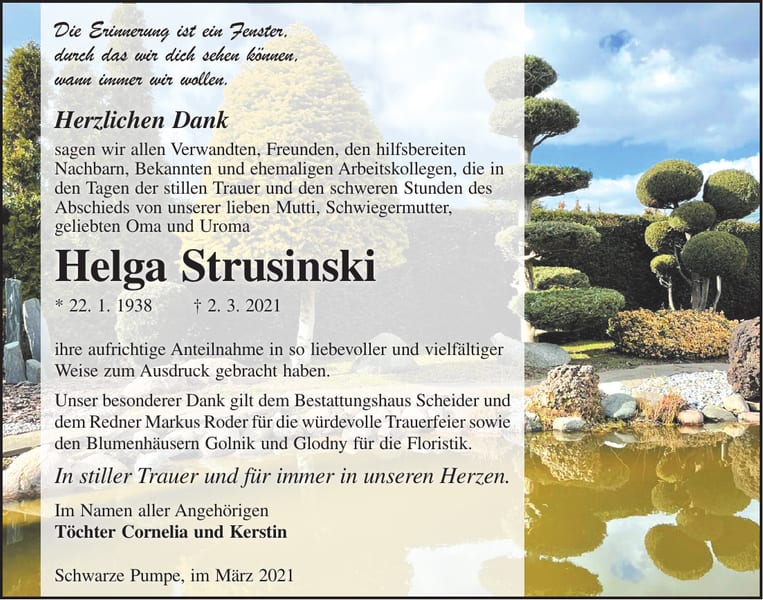 Danksagung Helga Strusinski