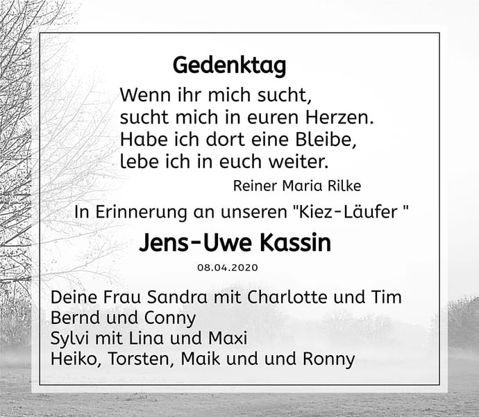 Jahresgedenken Jens-Uwe Kassin