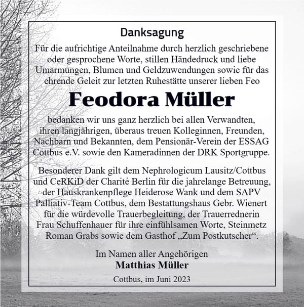 Danksagung Feodora Müller